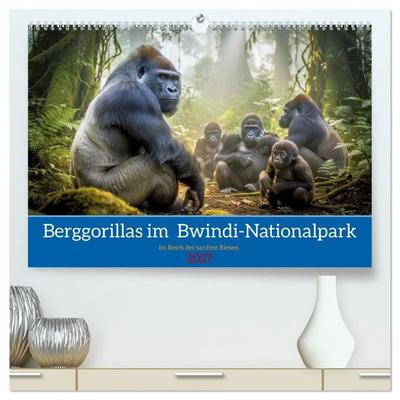Berggorillas im Bwindi-Nationalpark (hochwertiger Premium Wandkalender 2027 DIN A2 quer), Kunstdruck in Hochglanz