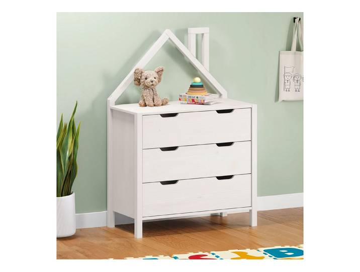 IDIMEX Kommode ELANO, Kinderzimmer Schubladenkommode aus Massivholz Haus-Form Weiß