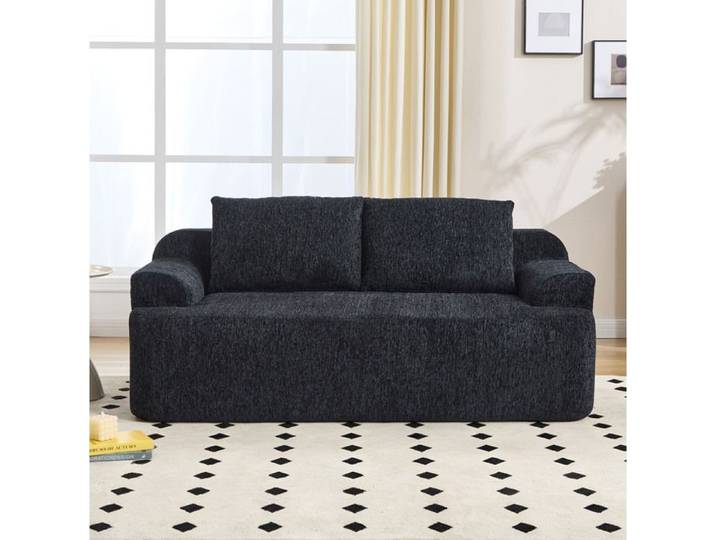 COVREO Canapé modulable convertible 2 places en tissu côtelé noir 2 coussins sans montage