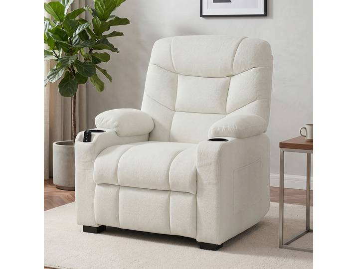HOMCOM Fauteuil Relax Électrique Inclinable USB Crème 94x90x105cm