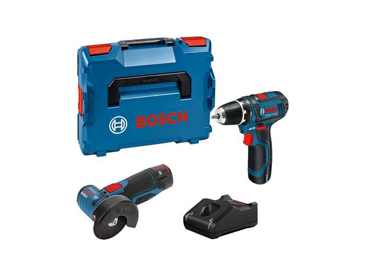 Akku-Bohrschrauber BOSCH PROFESSIONAL Set 12 V-GSR+GWS+2 x 2.0Ah , blau (bunt), Bohrmaschinen, Akku-Bohrschrauber