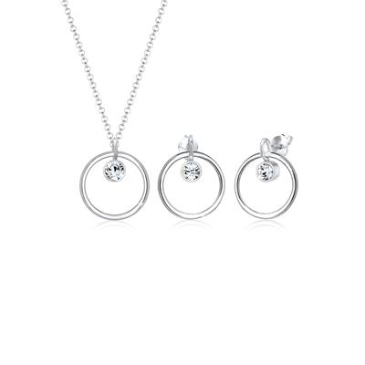 Schmuckset ELLI "Kreis Geo 925 Silber, mit Kristallen von Swarovski", silber, Schmuck_Sets, Damen, onesize,mit Stein, Silber 925 (Sterlingsilber), Schmuckset