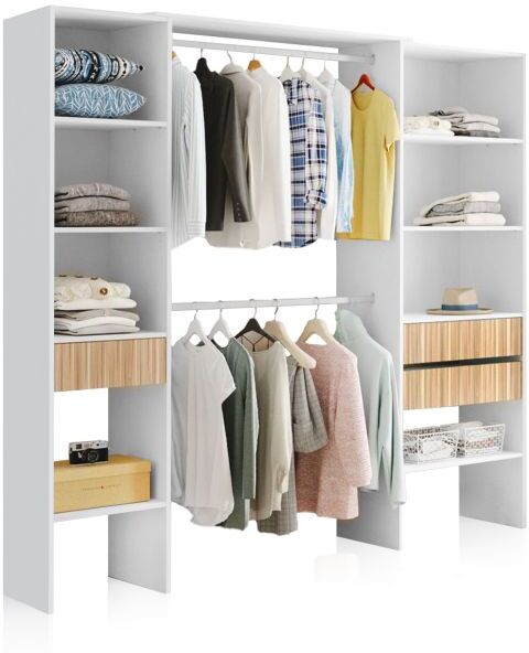 duehome Armario vestidor abierto y amplio espacio de almacenaje 190x187 cm Nitza - Blanco Artik (Blanco Mate) - Natur