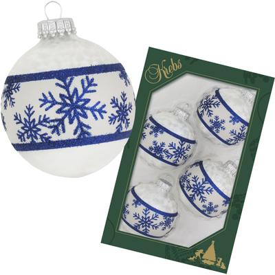 Weihnachtsbaumkugel KREBS GLAS LAUSCHA "Schneeflockenband", weiß (eislack, perlweißfarben), Ø:7cm, Glas, Weihnachtsbaumkugeln, Weihnachtsbaumkugeln, Weihnachtsdeko, Christbaumschmuck, Christbaumkugeln aus Glas
