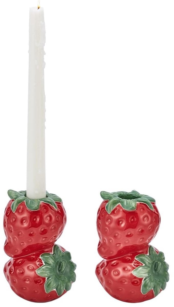 Elzusha Set van 2 Kerstkaarsenhouders Aardbei Design Rood