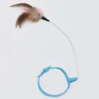 Inspire Curations Feather Flutter Cat Wand Toy Interactive Cat Feather Toy For Endless Chase & Play blue