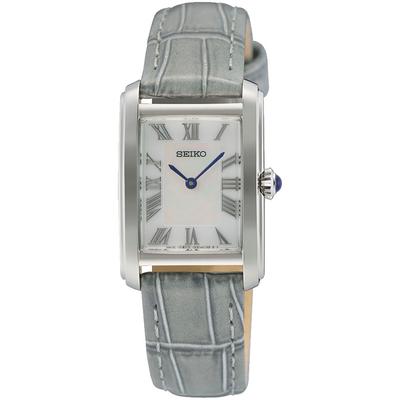 Quarzuhr SEIKO, grau, Armbanduhren, Damen, Quarzuhr, Armbanduhr, Damenuhr, Lederarmband, analog, Perlmutt