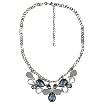 Collierkettchen STEUER "Metall silberfarben mit Blüten-Zierde grau/weiß", silber (silbergrau), Halsketten, Damen, 48cm, Metall, L: 48 B: 10,7mm, glänzend, Collier, B:10,7mm