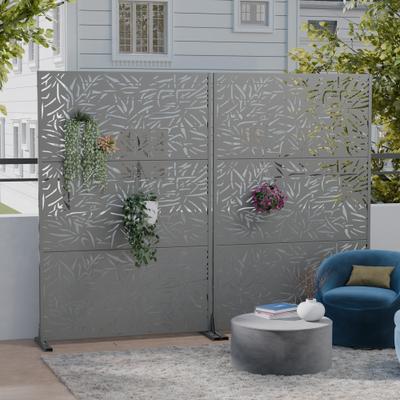 Lirago 2Pcs Metal Privacy Screen Freestanding Outdoor Divider Rust-Proof Galvanized Steel Decorative Fence Panel