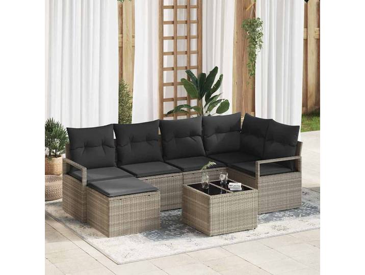 vidaXL Sofa Set 7 stk. Hellgrau [Synthetisch]: Poly Rattan