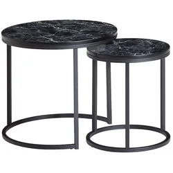 Runde Beistelltische, Marmor Optik, Modern, Platzsparend, 50/35 cm. Schwarz, 50x50x45 cm | Kadima Design
