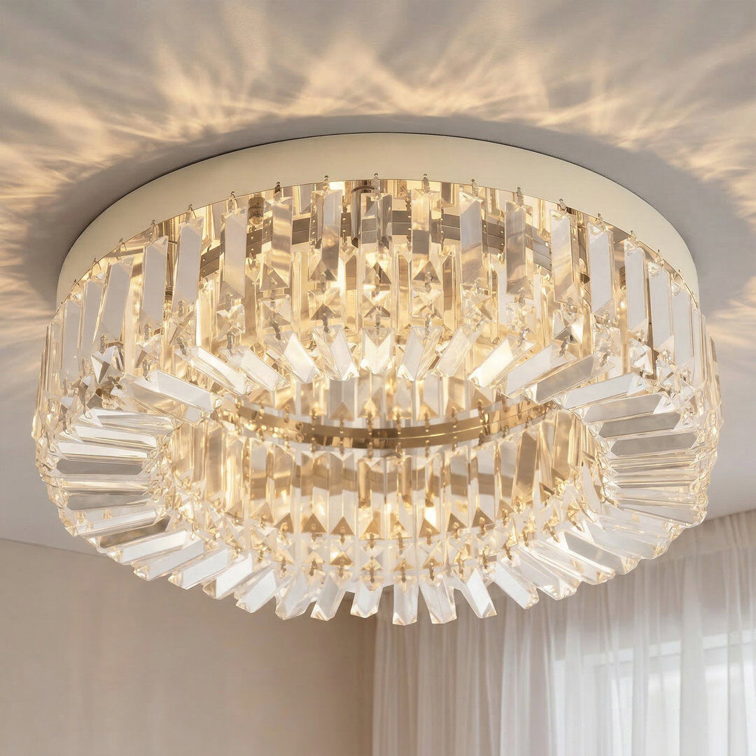 Canora Grey HOMCOM Crystal Ceiling Light Chandeliers for Living Room Bedroom Silver Tone Stainless Steel 50cm H X 50cm W X 16cm D