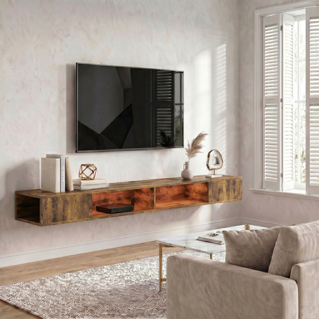 Brayden Studio TV Stand for TVs Wall-Mounted 4 Shelves Rustic Brown 75"
