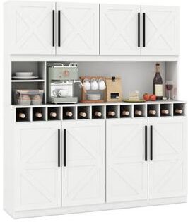 Costway 70 Inch Farmhouse Pantry Cabinet Kitchen Buffet Hutch with 4 Cabinets and 2 Open Shelves-White