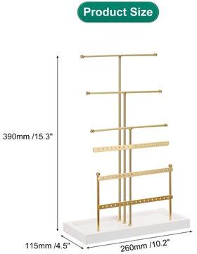 Unique Jewelry Stand Holder 6 Tier Metal Necklace Display Organizer with Tray