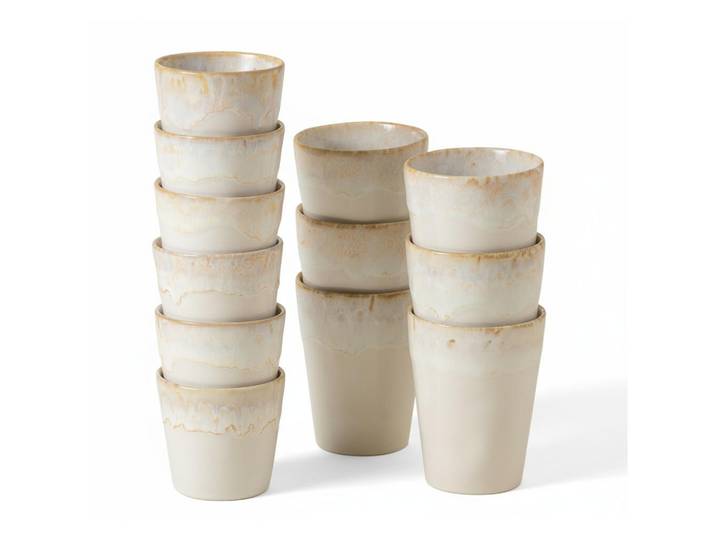 Costa Nova Tassenset Grespresso, Weiß Hochglanz, Keramik, 12-teilig, 375 ml,210 ml, Handmade in Europe, Kaffee & Tee, Tassen, Kaffeetassen-Sets