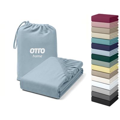 Spannbettlaken OTTO HOME "Cremona, Basic & Premium Qualität mit Elasthan", blau (hellblau), B:160cm L:200cm, Jersey (180 g/m²), Obermaterial: 96% Baumwolle, 4% Elasthan, Bettlaken, Spannbettlaken, Bettlaken für Matratzen von 20-25 cm Höhe, 96%...