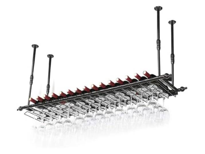 Failjierue Vintage Metall-Hängebar, Glasregal, Weinregal An der Wand montierter Stielglashalter für Restaurant, Café, Zuhause, Küche, Aufbewahrung, schwimmendes Regal(60x30cm)