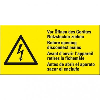 Dreifke® Warn-Kombischild Netzstecker ziehen..., RoHS konform, 4-sprachig, Folie, 52x26mm, 10/BOG