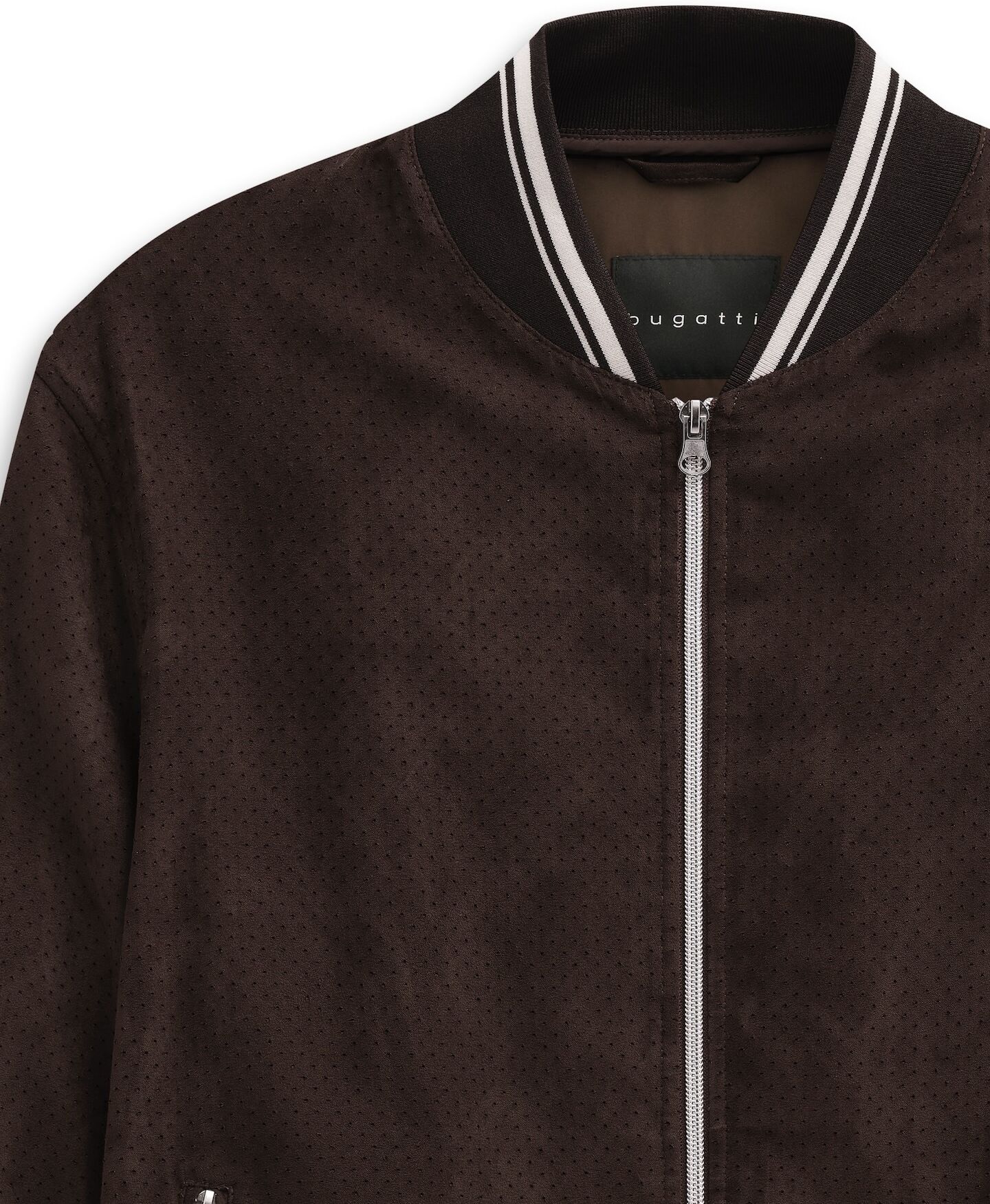 Collegejacke BUGATTI "Regular Fit", Herren, Gr. 48, braun (90, braun), 100% Polyester, unifarben, regular fit, Bündchen, Jacken Collegejacke, wasserabweisend trotz leicht perforiertem Oberstoff 90, braun 48