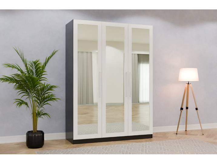 Kleiderschrank mit Spiegel nach Maß - Cremeweiß - 220x160x57cm - Individuell konfigurieren