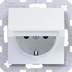 Hager WAS1110WM Steckdose SCHUKO mit Klappdeckel, schwerkraftf., Steckkl.,Ax/Cx, lichtweiß mt