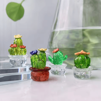 Inspire Picks Cute Transparent Cactus Car Dashboard Ornaments 4 Piece Decorative Set random Color