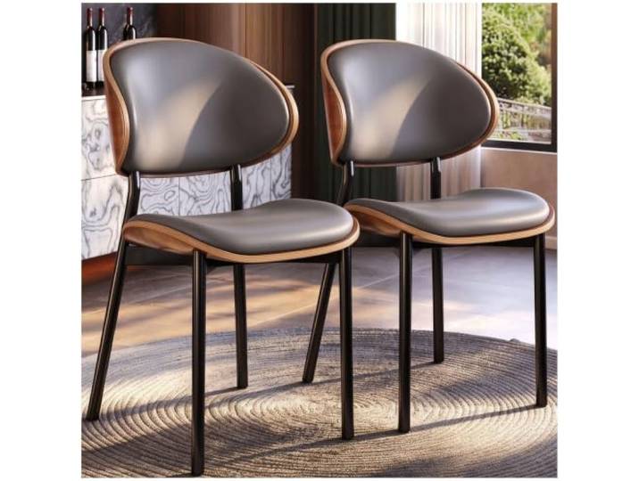 Ergonomischer moderner Esszimmerstuhl, PU-Lederstuhl Ergonomische Wirbelsäulenstütze, PU-Leder, 300-Pfund-Karbonstahlkonstruktion, for Esszimmer und Besprechungsräume(Gray,2ps)
