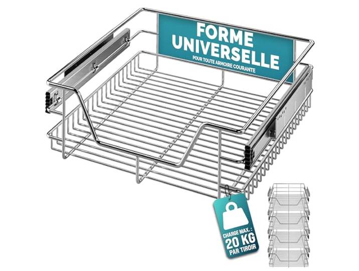 CASARIA® 4x Tiroir télescopique de rangement 50 cm pour armoire cuisine tiroir de cuisine métal tiroir coulissant
