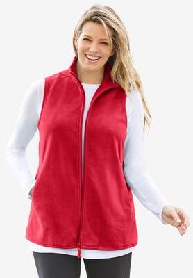 Women's Zip-Front Microfleece Vest by Woman Within in Classic Red (Size S)