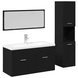 vidaXL Badezimmermöbel-Set 4 pcs Schwarz Eichen-Optik Holzwerkstoff