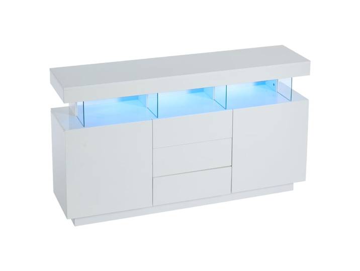 Meuble TV LED blanc design avec rangements et tiroirs