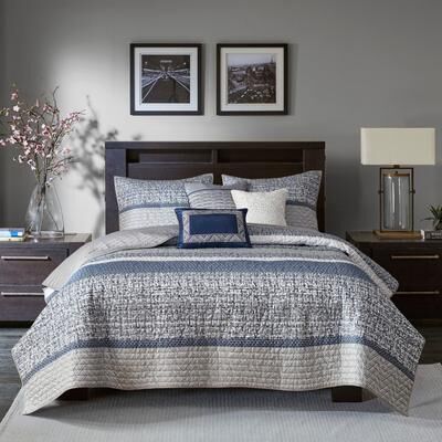 Madison Park Rhapsody 6 Piece Reversible Jacquard Quilt Set with Throw Pillows