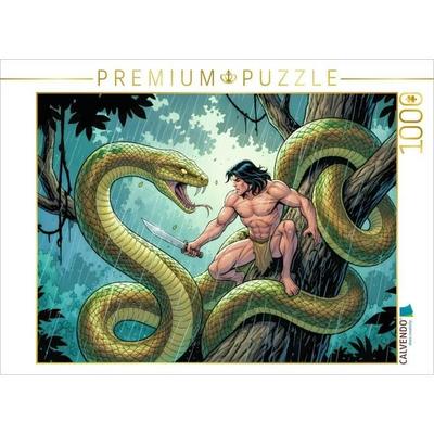 CALVENDO Puzzle Gefährliche Riesenschlange bedroht den Dschungelkönig | 1000 Teile Lege-Größe 64x48cm Foto-Puzzle für glückliche Stunden, von ,