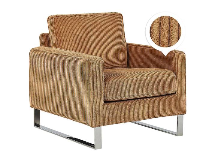 Beliani Sessel Cord Braun Vind, Metall, 76x82x82 cm, Wohnzimmer, Sessel, Polstersessel