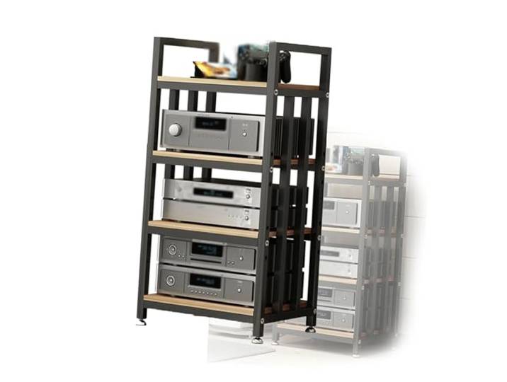 ASerZenith Audio-Regal, Audio-Medien-Regal, 4-stöckig, höhenverstellbar, AV-Regal, DVD-Player-Regal, Medien-Aufbewahrungsregale, für Spielkonsolen, Plattenspieler, Plattenspieler, Audio-Media-Schrank