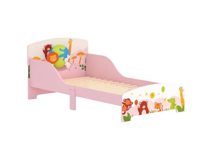 AIYAPLAY Kinderbett Tiermuster 140x70cm niedriges sicheres Design, Rosa Bodenbett für Kinder, hohe Sicherheitsseiten, Holzlattenrost, einfache Montage