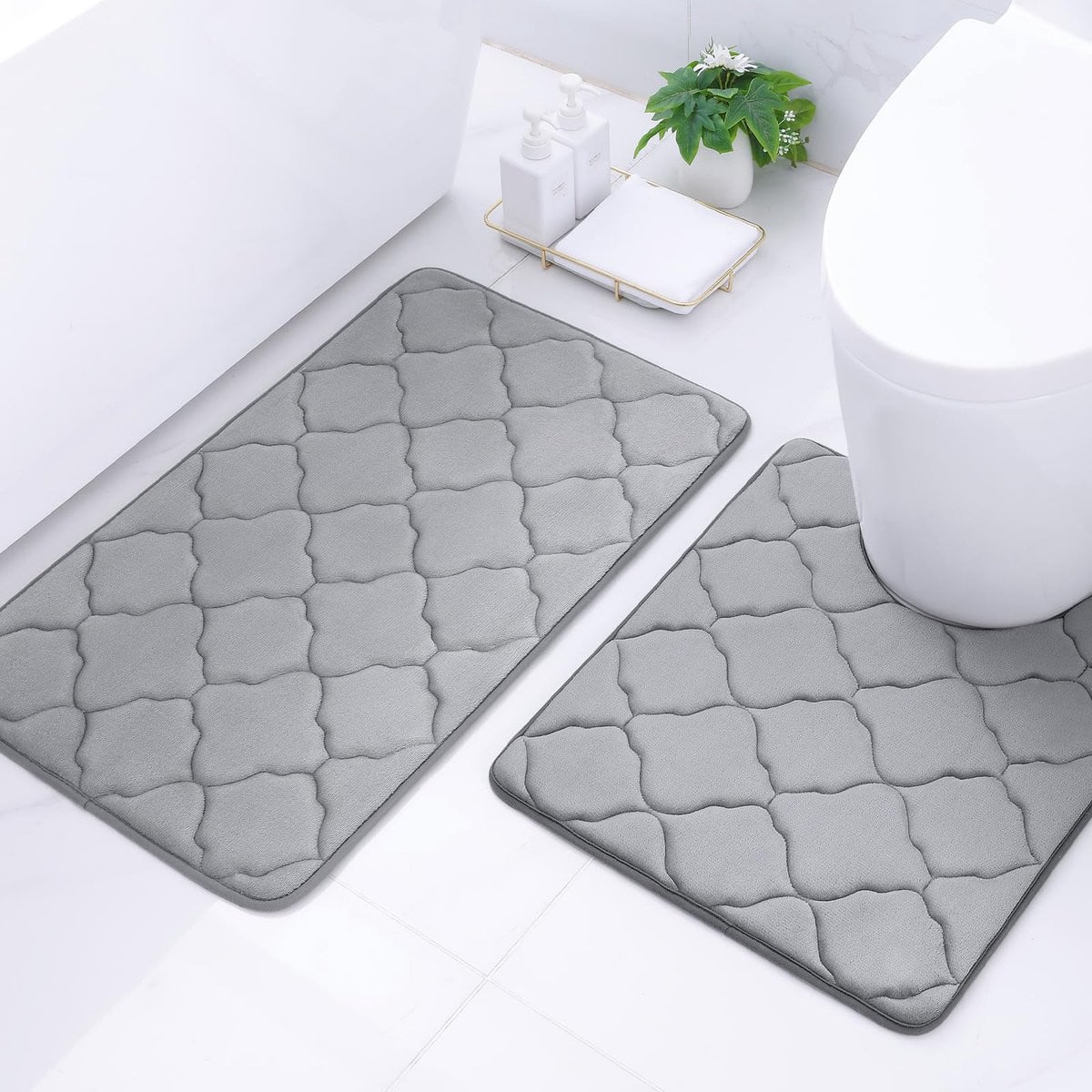 Unyqoos Tweedelige set badmatten met traagschuim en antislip voor de badkamer