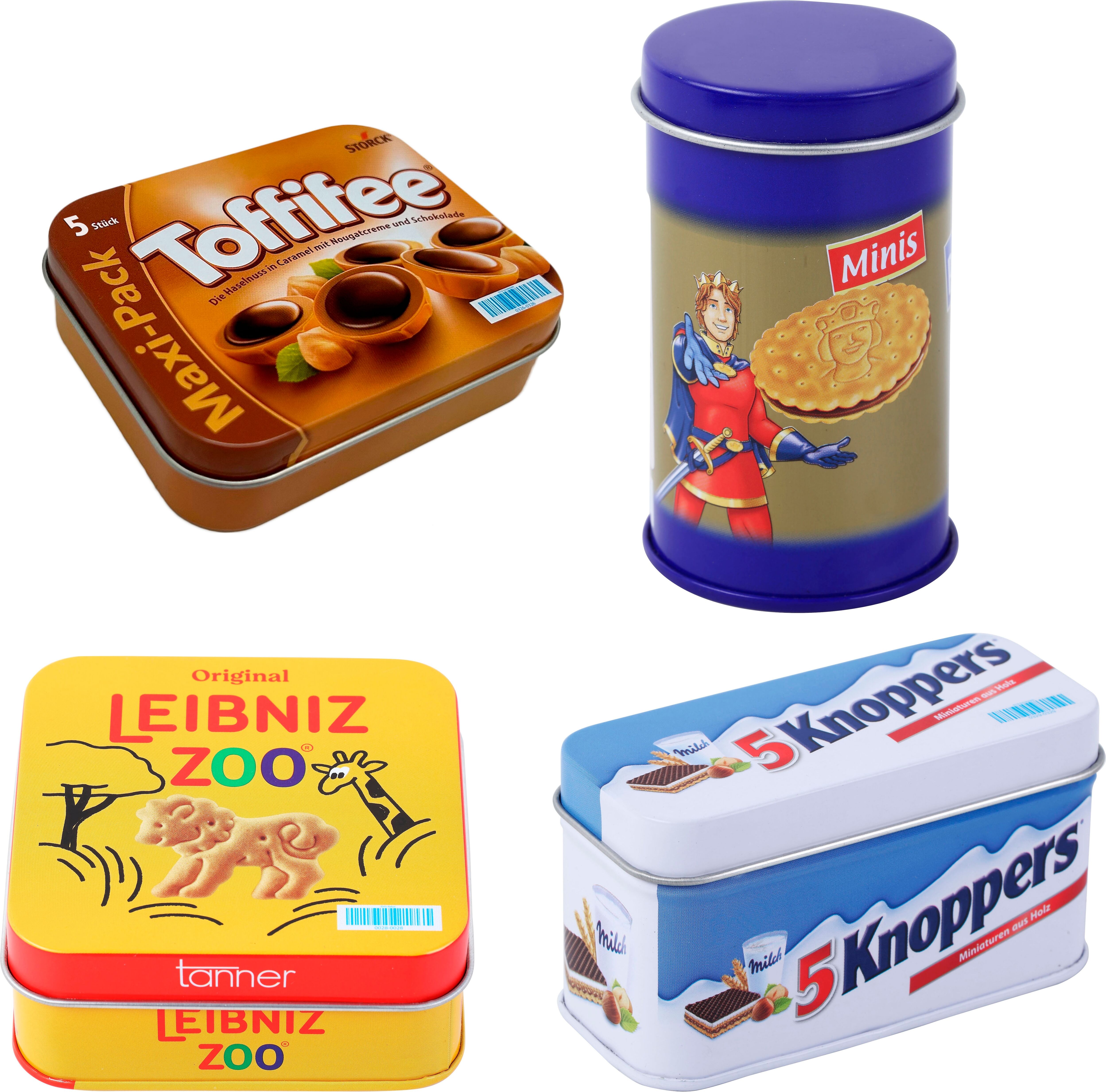Kaufladensortiment TANNER "Nasch Set mit 4 verschiedenen Produkten", bunt, Kaufladensortimente, Kinder, Holz, Metall, Kaufladensortiment