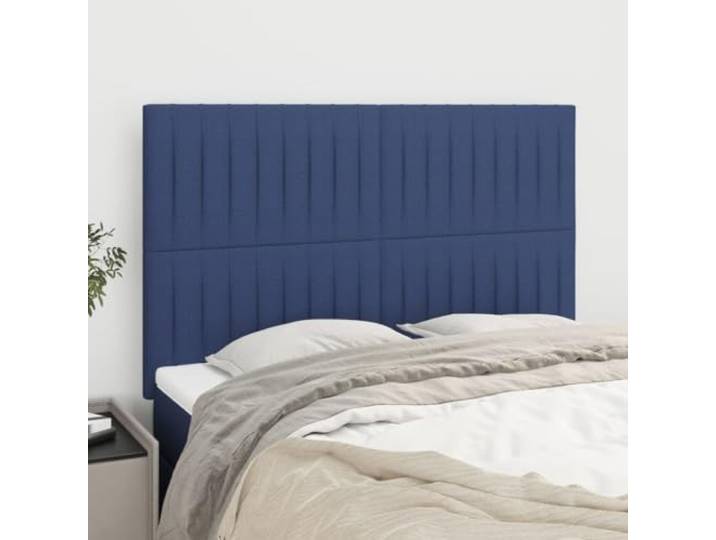 KTHLBRH Bettkopfteil 4 Stück Blau aus elegantem Stoff mit verstellbarer Höhe für Rückenunterstützung und klassisches Design – strapazierfähiges Material und stabile Struktur aus Massivholz