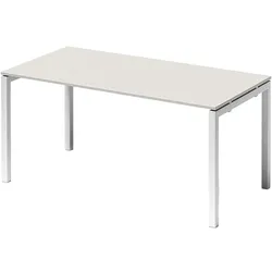 Bisley Cito höhenverstellbarer Schreibtisch 160x80 cm, Tischplatte in grau, Gestell in Weiß - PC Tisch für's Büro manuell höhenverstellbar,