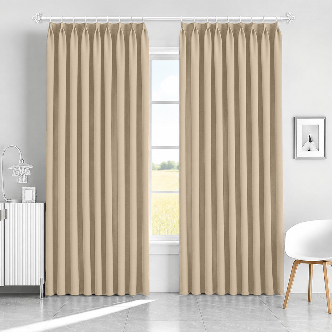 Mercer41 Blackout Pencil Pleat Curtains - Thermal Insulated, Light Blocking Window Drapes Cream 228cm Width x 183cm Drop