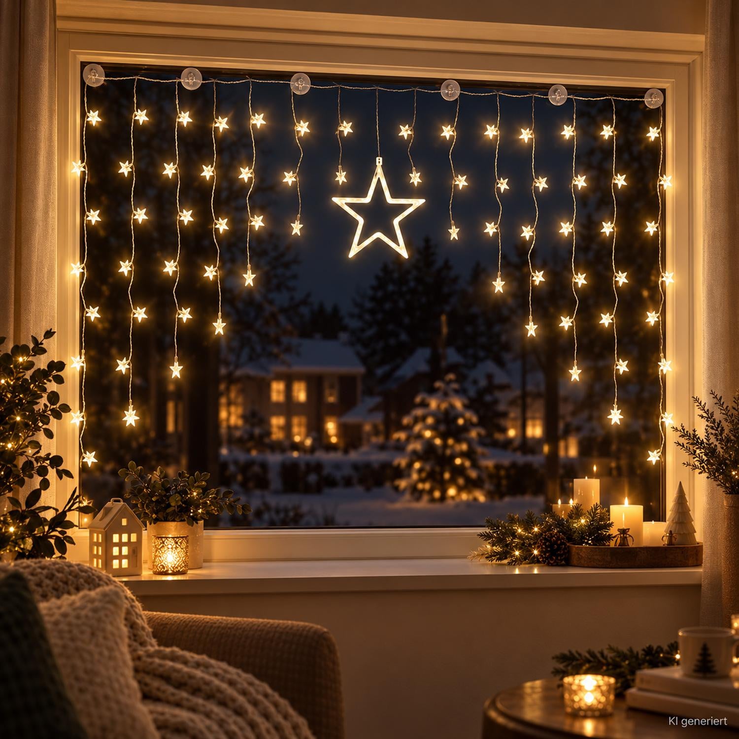 Linder Exclusiv LED-lichtgordijn met sterren, 90 LED's, warm wit licht, model LK080W