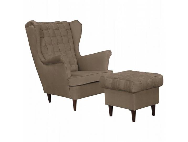Family Meble Sessel Family Meble Carol Ohrensessel mit Hocker Monolith 15 Braun 104 cm