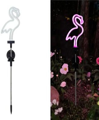 Uplifted Finds Solar Neon Flamingo Landscape Garden Decoration Waterproof Outdoor Yard And Lawn Light 1 Pc