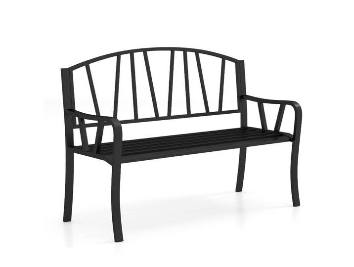 COSTWAY Banc de Jardin en Métal de 129 cm Banc à Lattes 2-3 Personnes Accoudoirs Incurvés Siège d'Extérieur pour Terrasse Porche