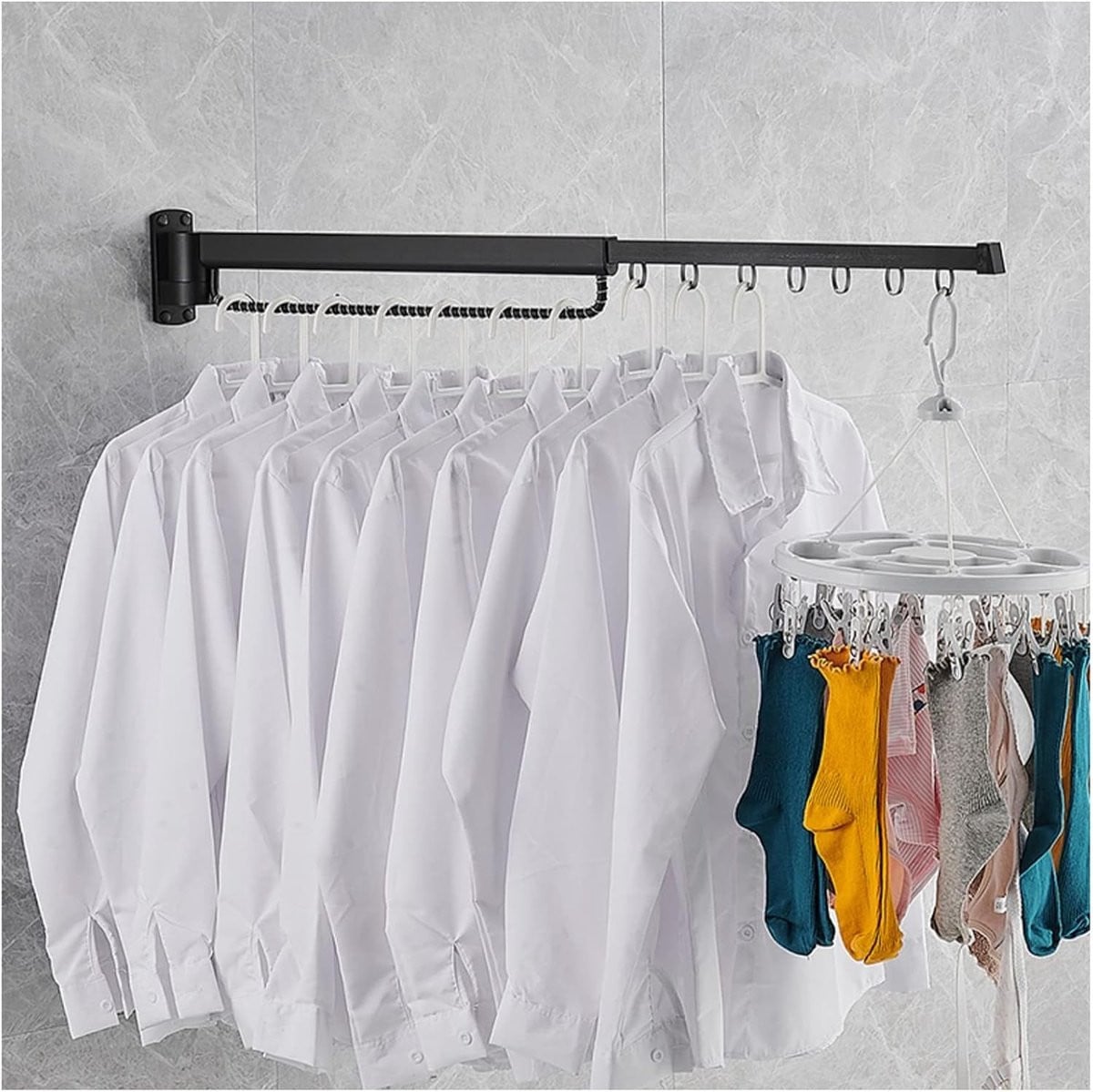 Inklapbaar Wandrek Kleding - Zilverkleurig - Breedte: 57-104 cm