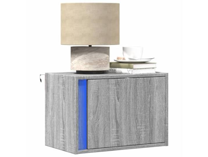 HEFZGDB Wand-Nachttische mit LED-Leuchten 2 STK. Grau Sonoma, RGB-Beleuchtung, Holzwerkstoff, Schublade, USB-Anschluss, platzsparendes Design für Schlafzimmer