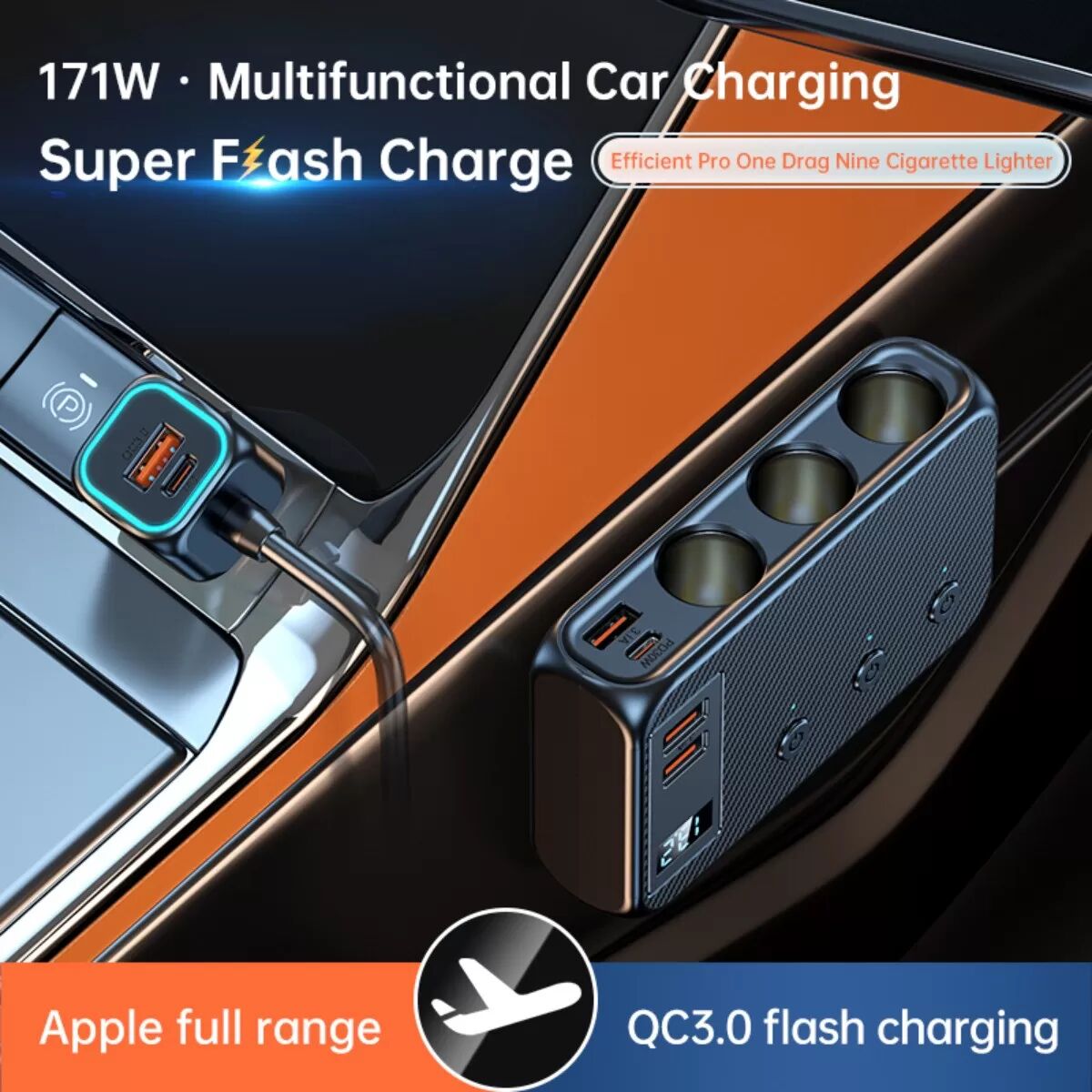 INF Duales USB-Auto-Ladegerät mit USB-C PD 30w & QC3.0, digitale Spannungsanzeige, 12-24v Schnellladung