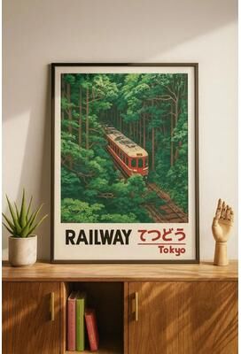 Uplift Essentials Retro Japanese Railway Landscape Canvas Print Tokyo Rainy Night Street Art For Modern Home Decor style 8 7.9 X 11.8 In